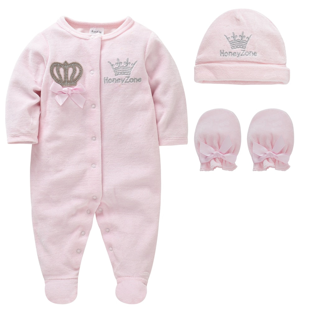 Newborn Pajama Set with Hat + Cotton Gloves 