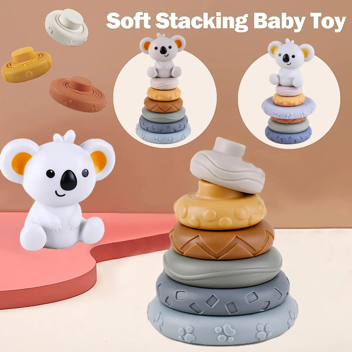 Silicone building blocks for babies, stacker, teething and learning toy