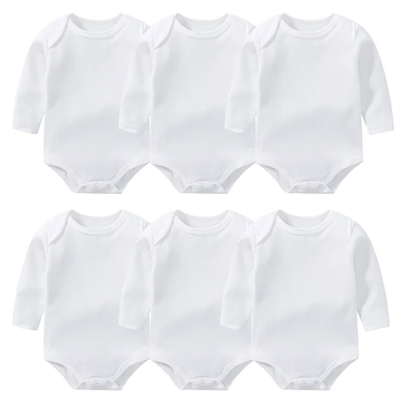 Bodysuits para Bebês 100% Algodão Branco com Mangas Longas -0-12 meses